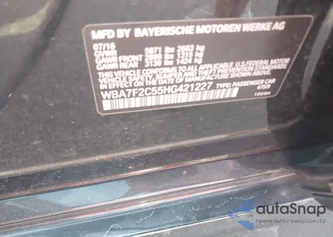 2017 BMW 750I xDrive z USA, uszkodzony, nr VIN WBA7F2C55HG421227